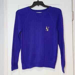 Sandro Paris Blue Crewneck Sweater Leopard Patch French Girl Minimalist